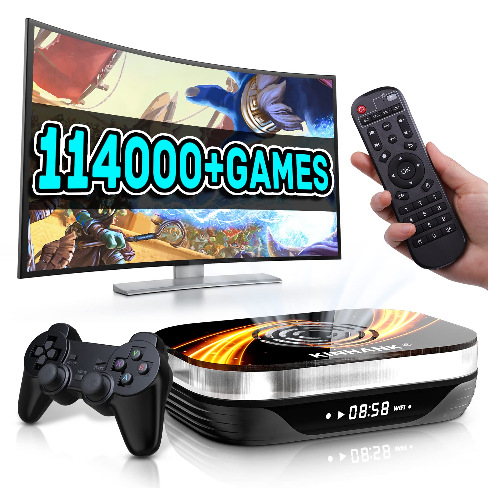 Kinhank Super Console X3 Plus Video Game Consoles Built-in 114,000+ Classic  Games, S905X3 Chips,Android TV 9.0/Corelec/Emuelec 4.5 Game System in 1,